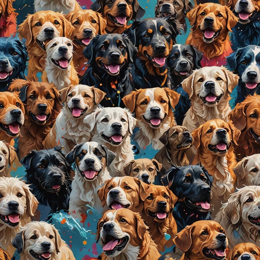 Hyperrealistic Dogs in Colorful Splash Art Style