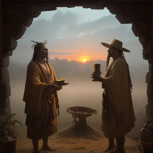 Mystical Mississippi Culture Mound Builders in Vibrant Sunse...