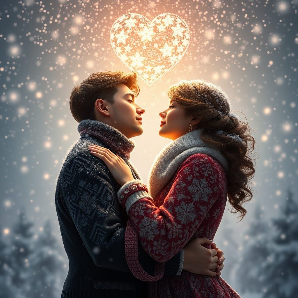 Romantic Couple in Winter Wonderland