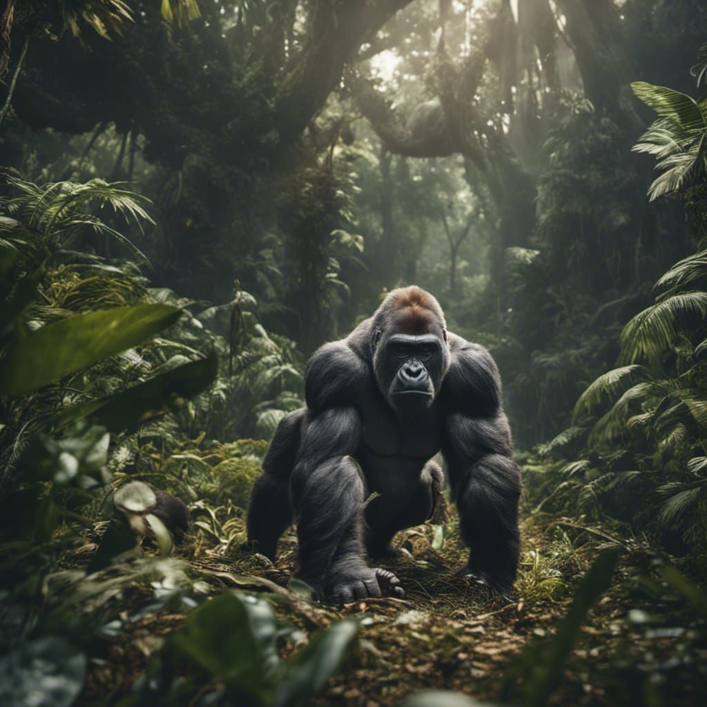 Gorilla Versus Python: Jungle Battle in Hypermaximalist Styl...