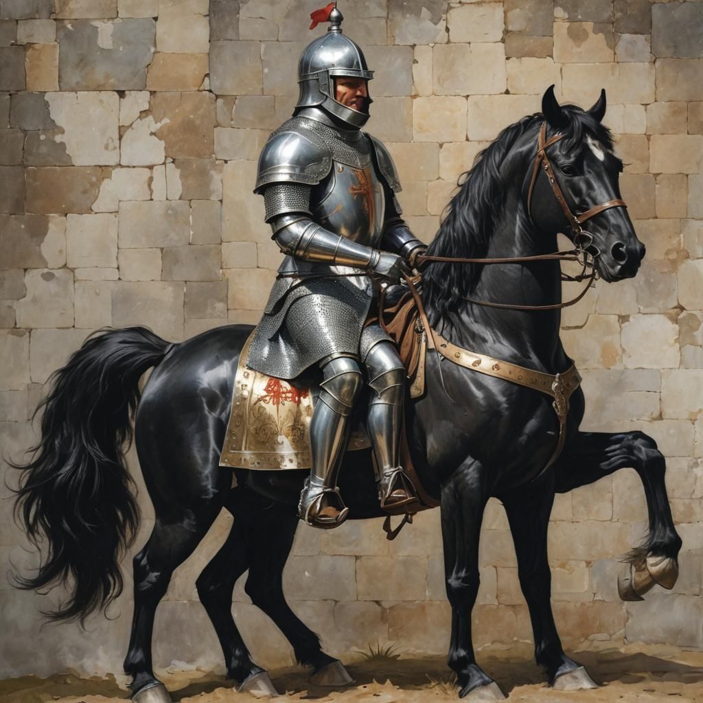 Medieval Knight in Shining Armor on Horse