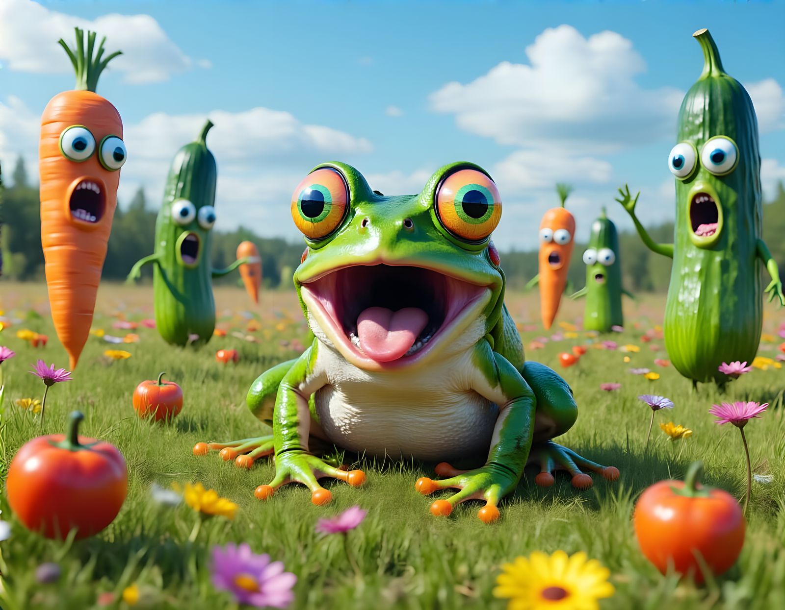 Psychedelic Frog's Shocking Vegetable Encounter