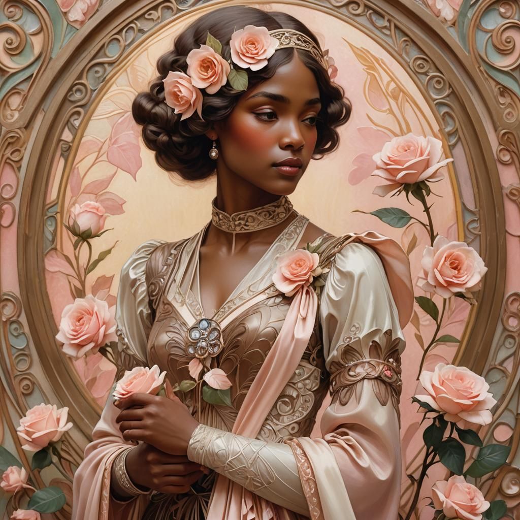 Art Nouveau Woman with Pink Ribbon