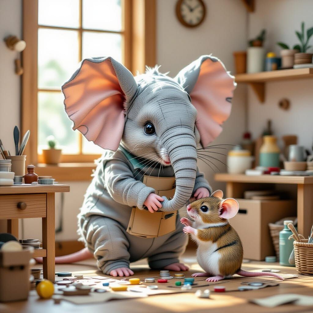 Mouse Builds Giant Elephant Costume in Whimsical Illustratio...