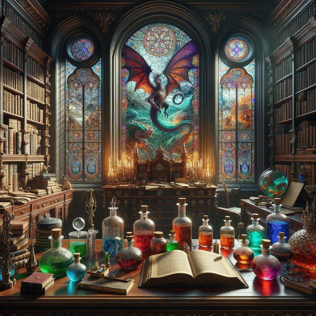 Enchanted Library in Cinematic Style