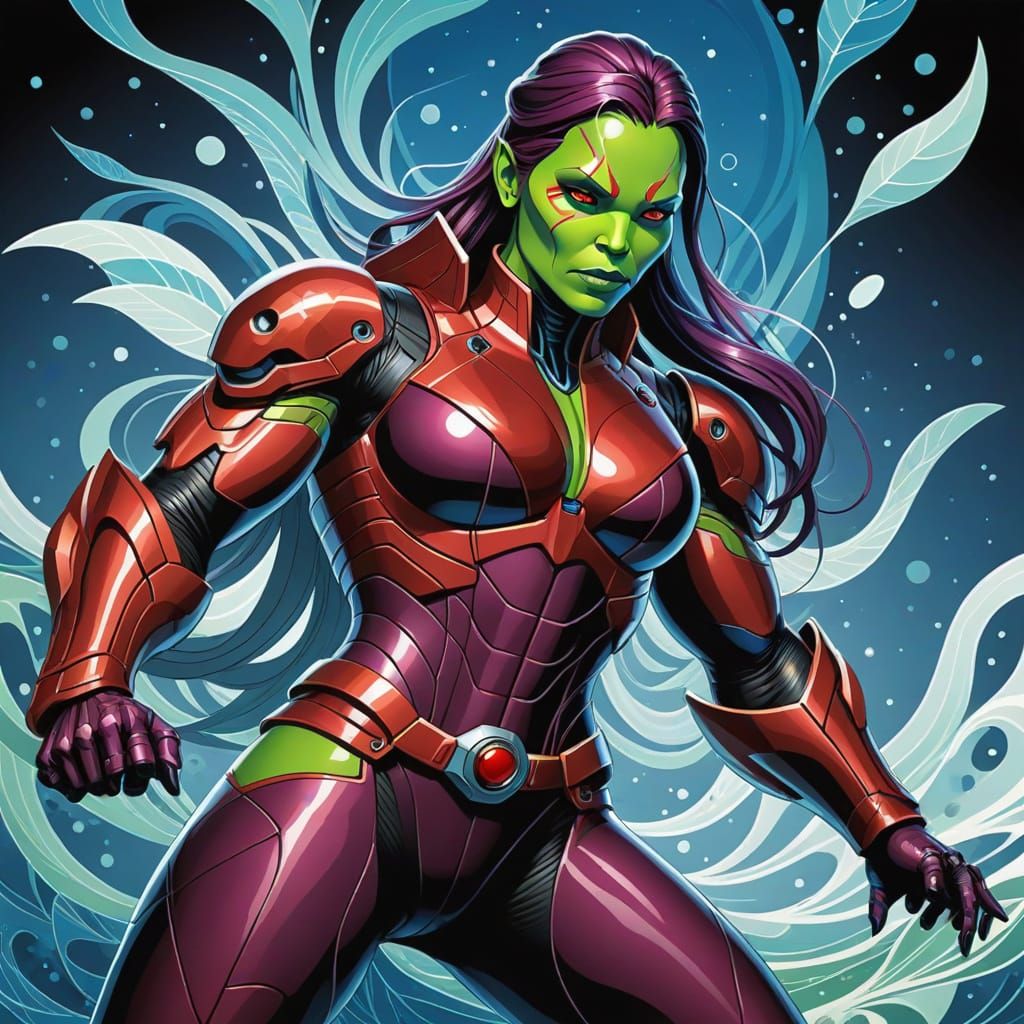 Abstract Gamora Vector Fractal in Gouache Style
