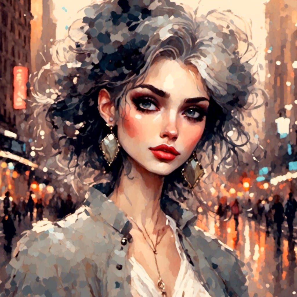 Elegant Woman with Pixie Cut in Oil Painting Style