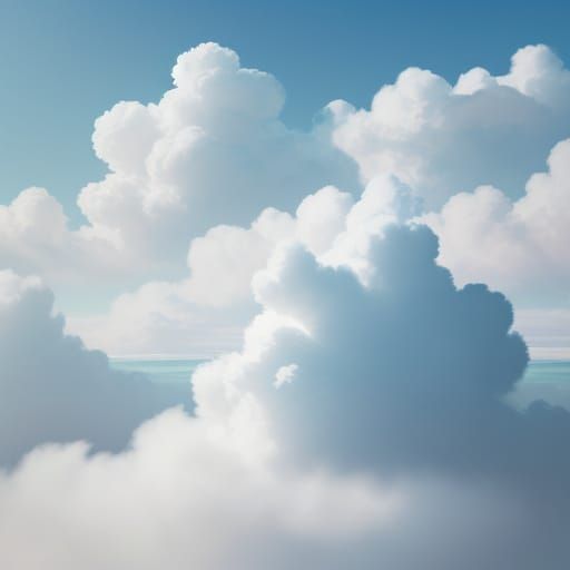 Fluffy Cloud Dog in Dreamy Sky Digital Painting