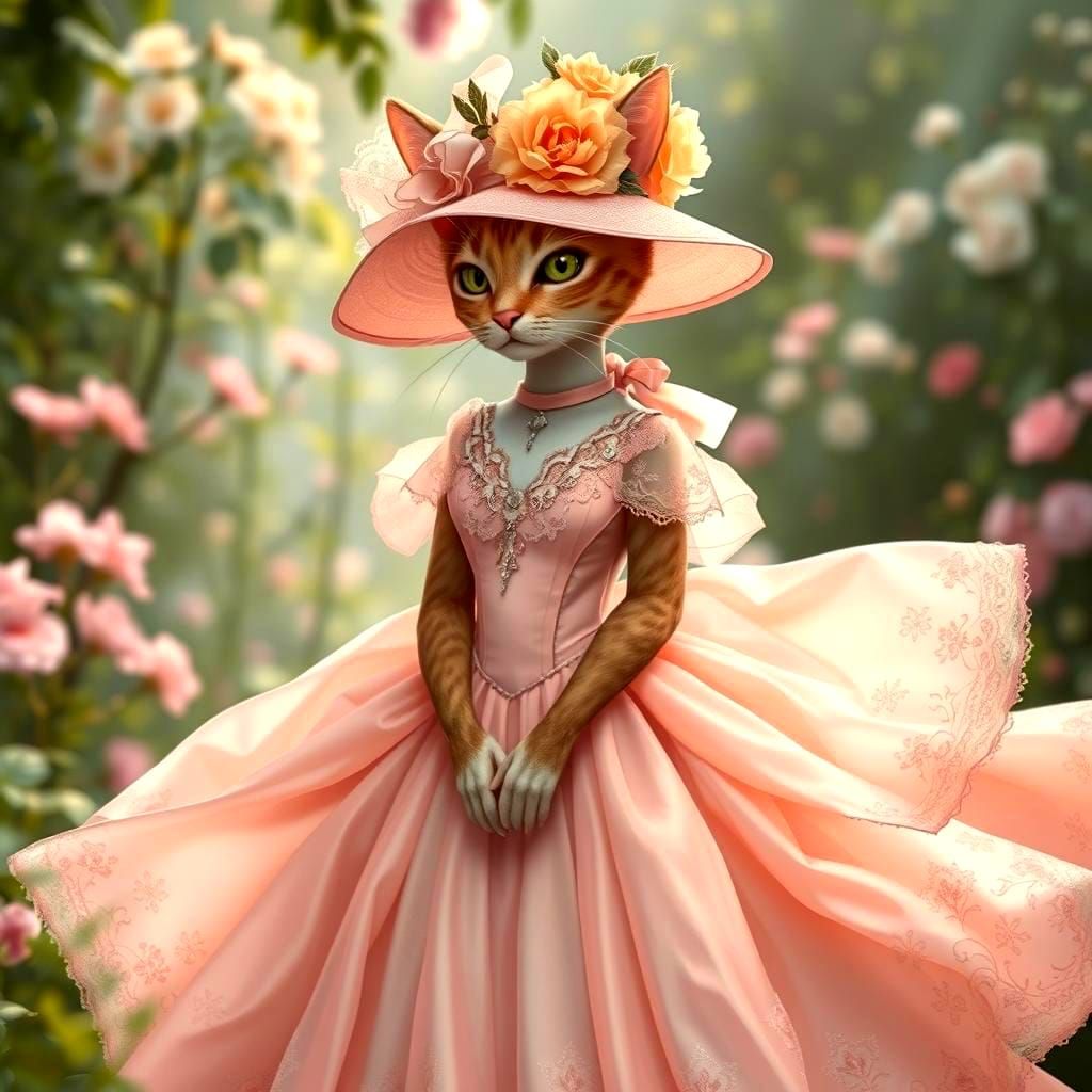 Feminine Cat in Dress and Hat