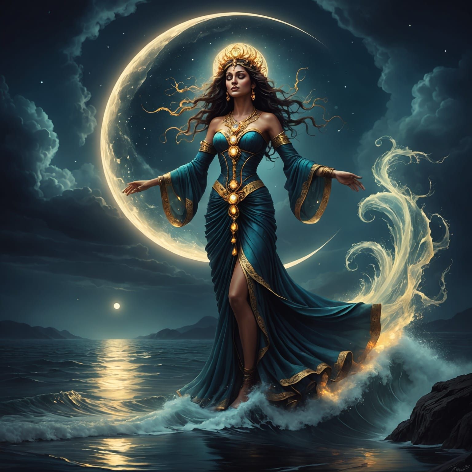 Moon Goddess with Ethereal Aura in 3D Render