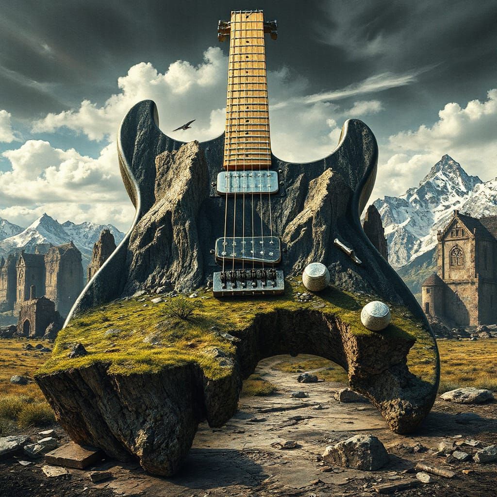 Grunge Layered Fusion Hardrock Surrealist landscape shaped l...