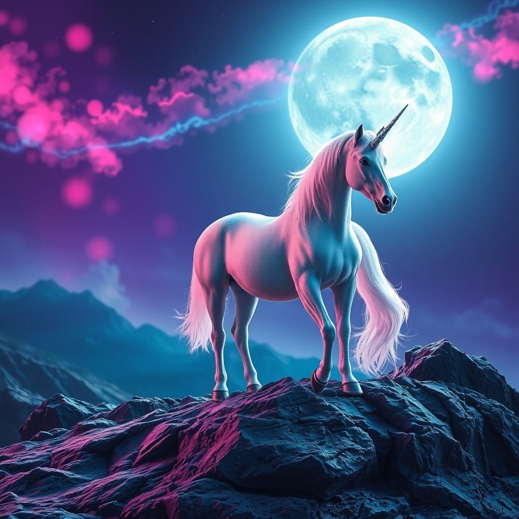 Majestic Unicorn Basks in Luxurious Lunar Glow