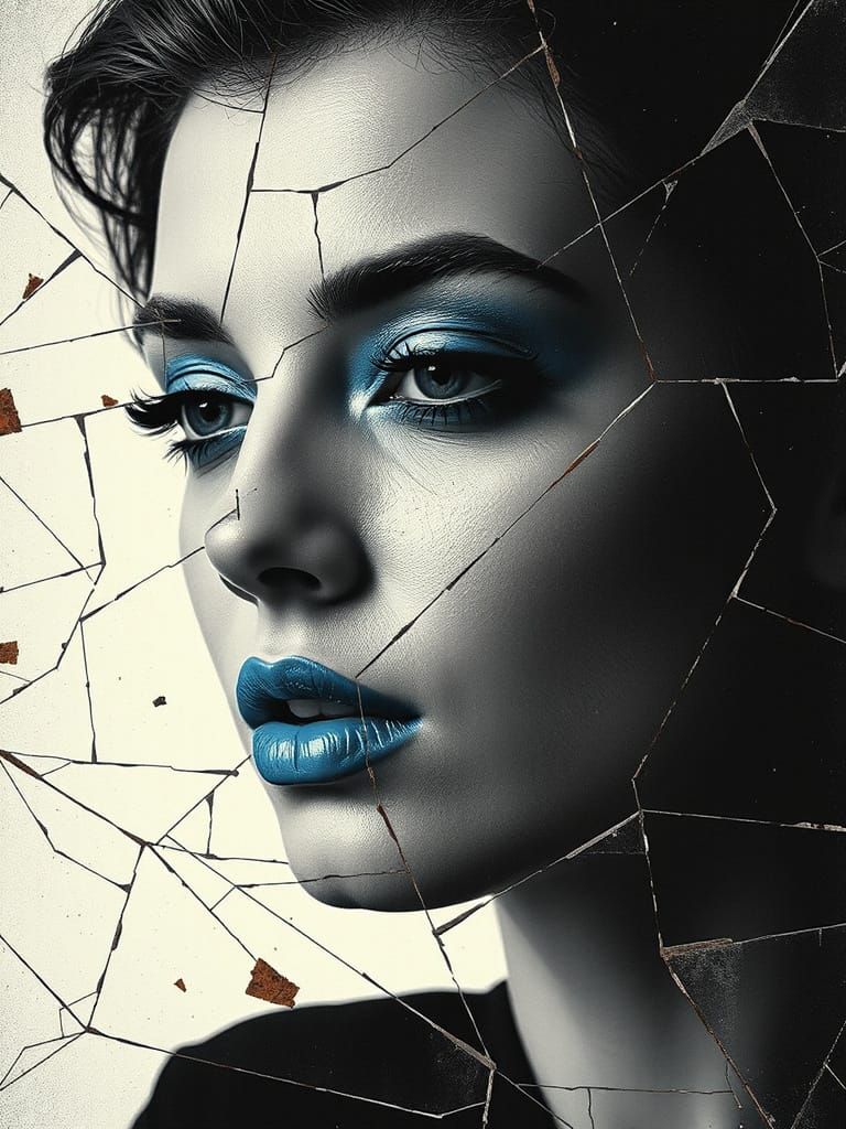 Glitch Art Portrait of Woman in Pointillism Style