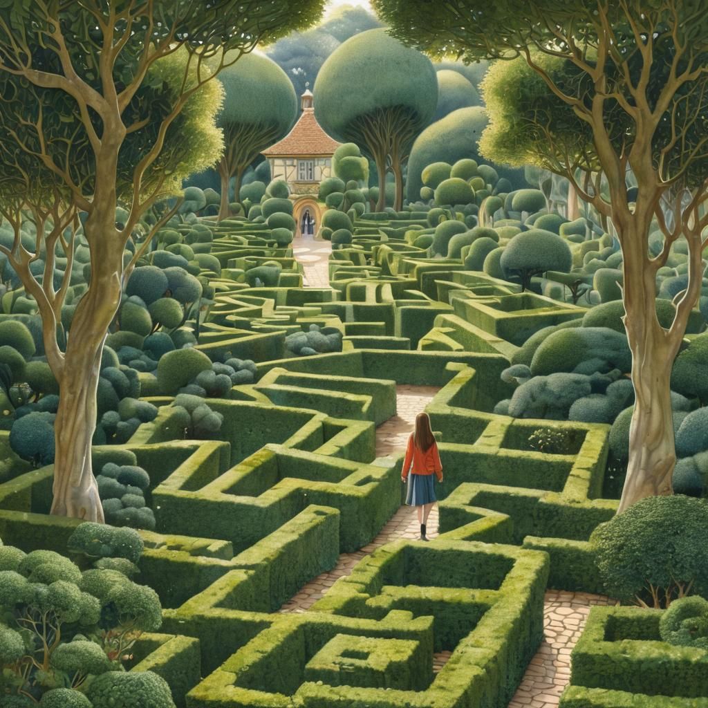 Surreal Maze: Watercolor Illustration in Klimt Style