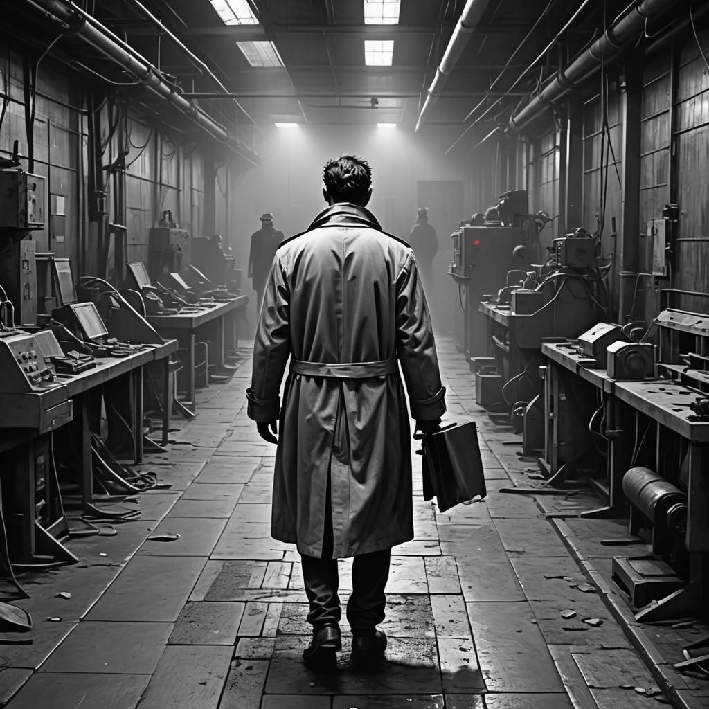 Glitching CCTV Image of Trenchcoat Man