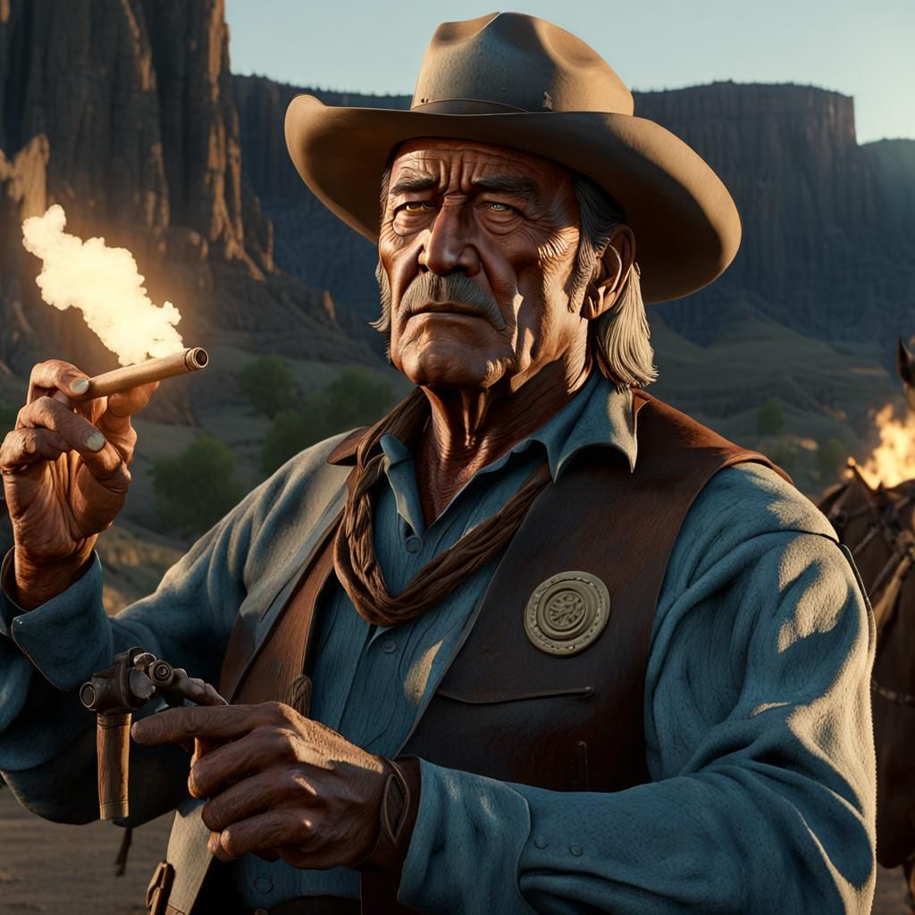 John Wayne in Chisum touch the white buffalo again scene, lighting soldiers cigar,GeForce RTX, 2TB NVMe M.2 SSD, 6TB HDD...