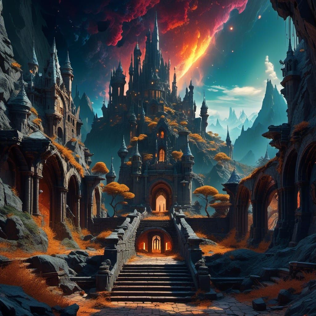 Cosmic Castle Guard in Cyberpunk Dark Fantasy Style