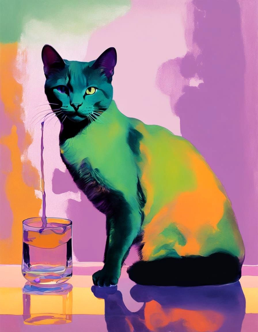 Elegant Cat in Refractive Mauveine Liquid