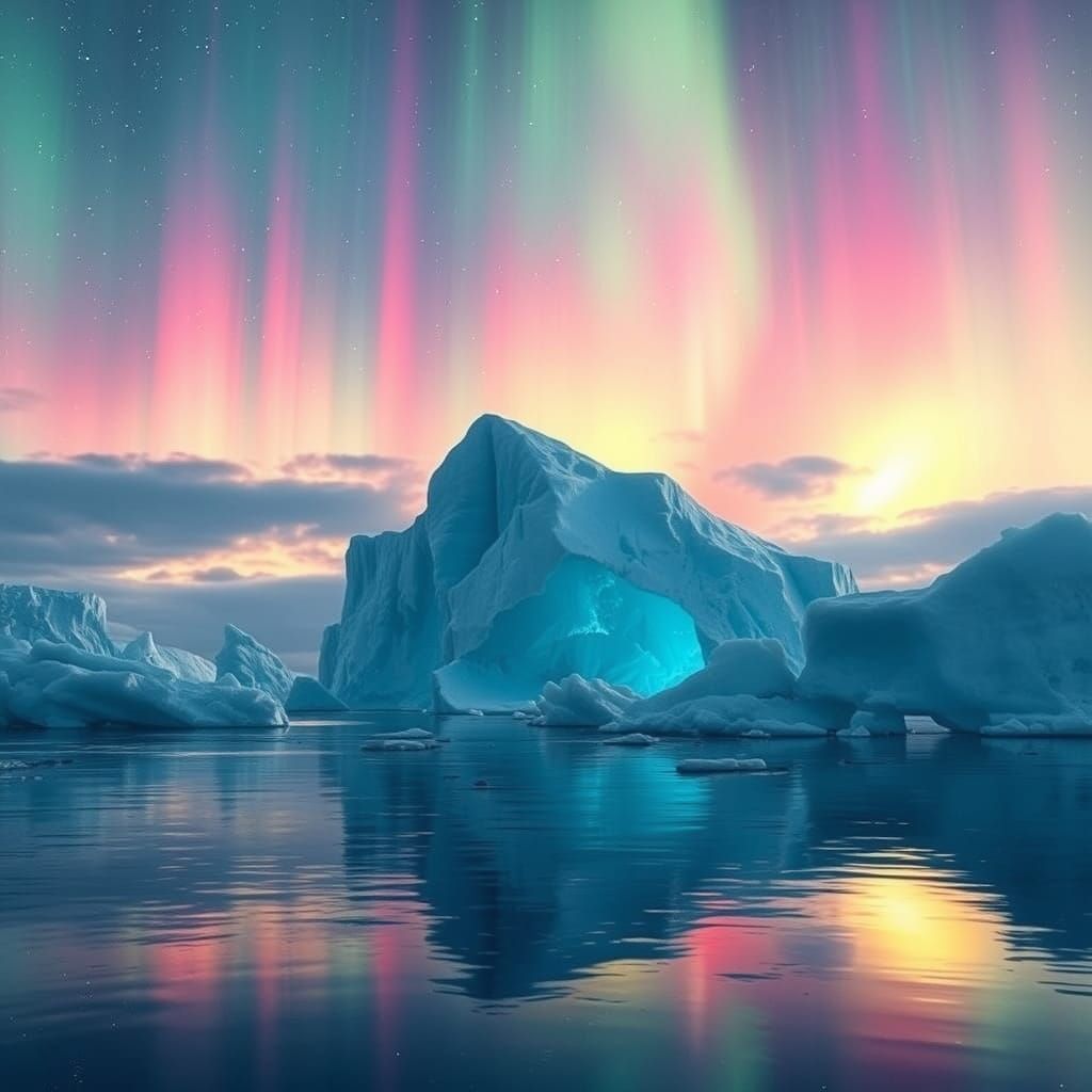 Iceberg Under Northern Lights in Futuristic Style