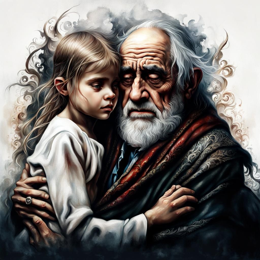 Touching Embrace: Calligraphic Matte Painting of Family