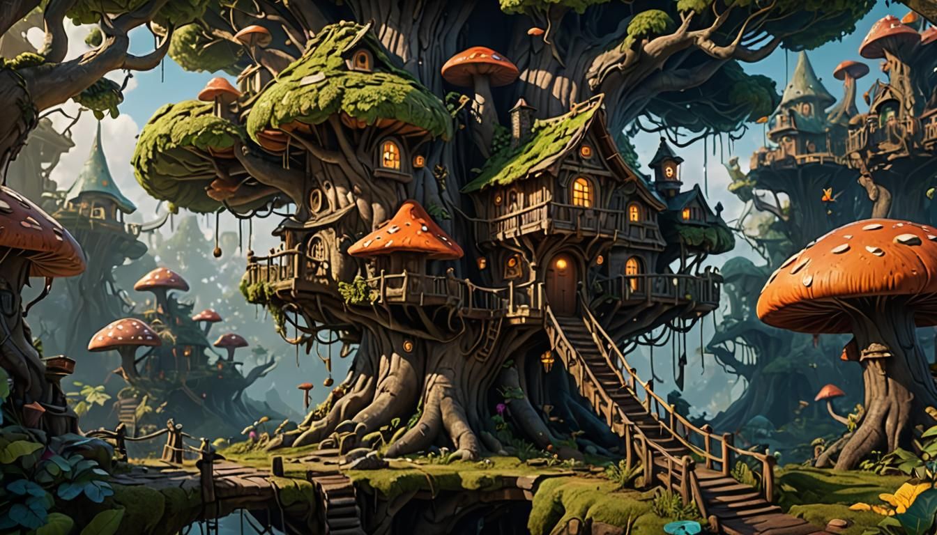 Fantastical Mushroom Treehouse Concept Art