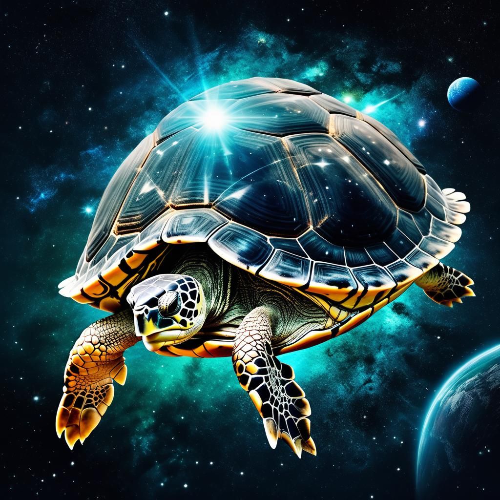 Giant Turtle Flies Through Space Holding World