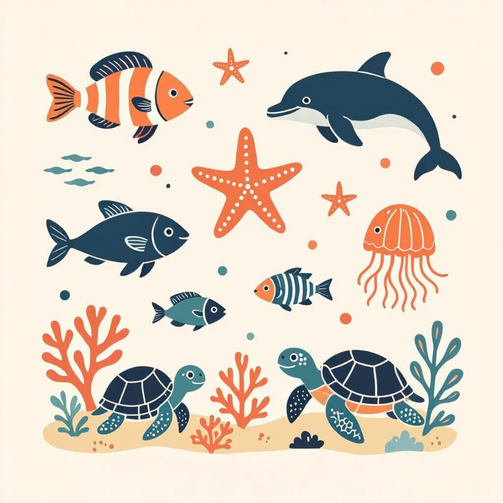 Tropical Marine Life in Flat Vector Illustration