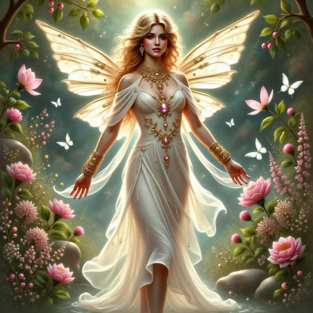 Ethereal Goddess in Art Nouveau Style