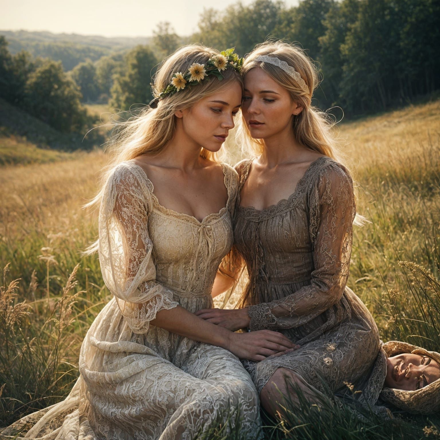 Two Women in Meadow, Roger Dean Style