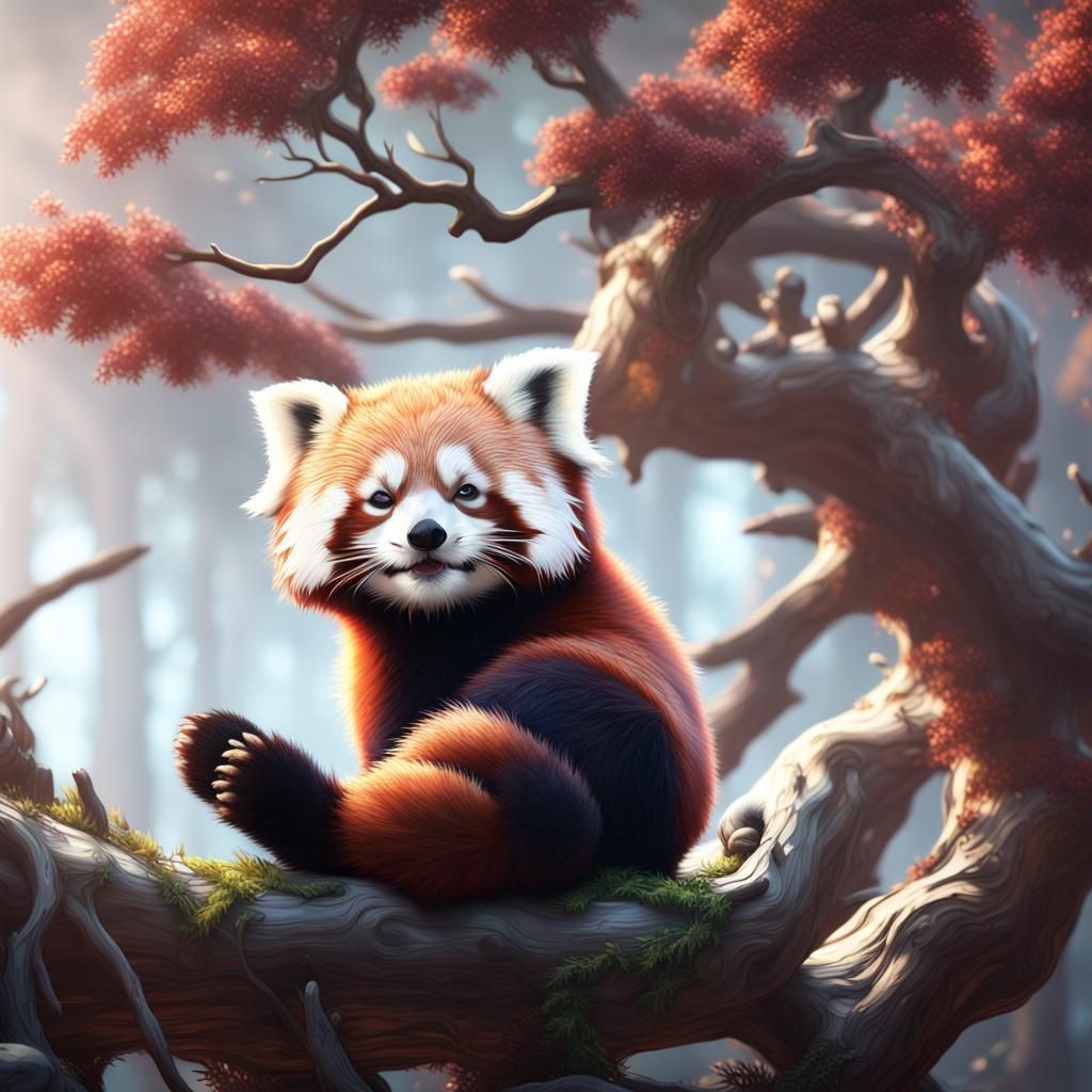 Red Panda Dreaming in Enchanted Forest