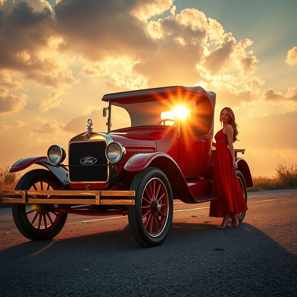 Cherry Red Model T Ford in Divine Light