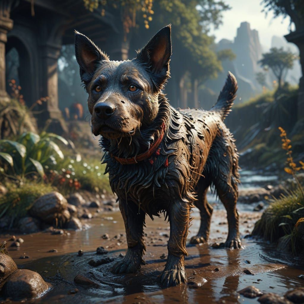 Muddy Dog Day: Detailed Fantasy Concept Art