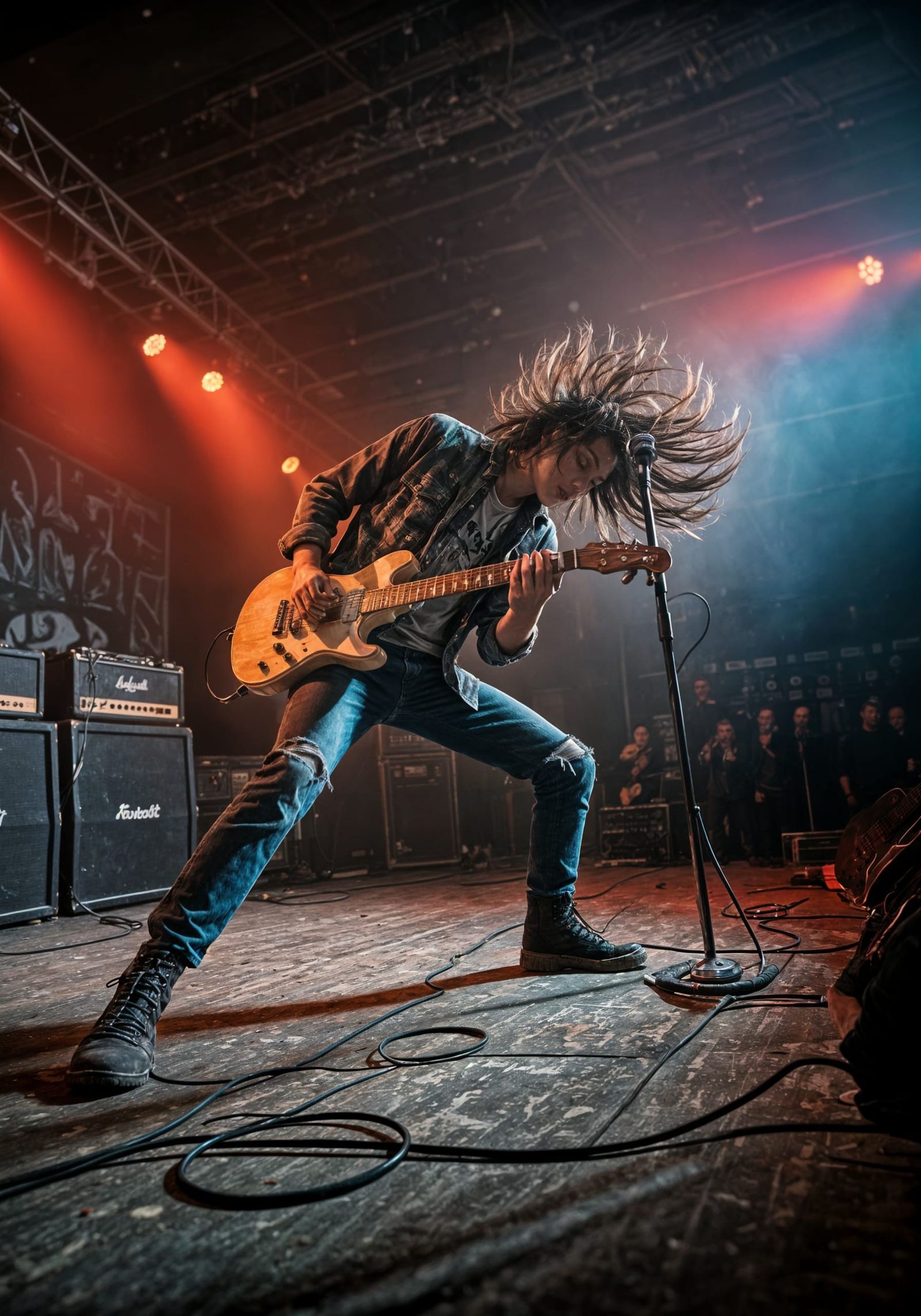 Grunge Musician in Raw, Underground Performance