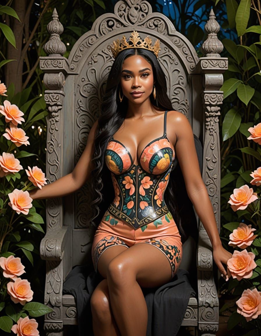 Woman with Tribal Paint in Whimsical Garden