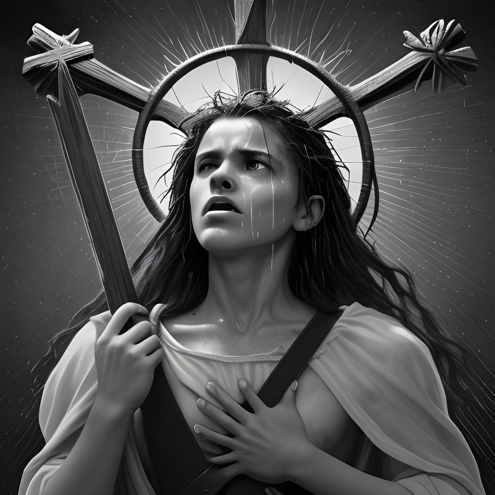 Crucified Figure in Dark, Spiritual Art