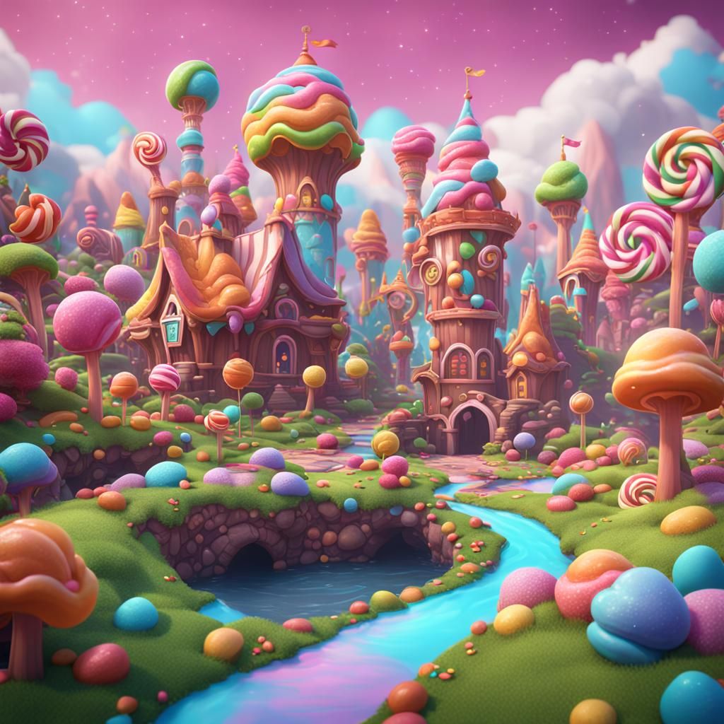 Magical Candy Land Game World in Detailed Painting