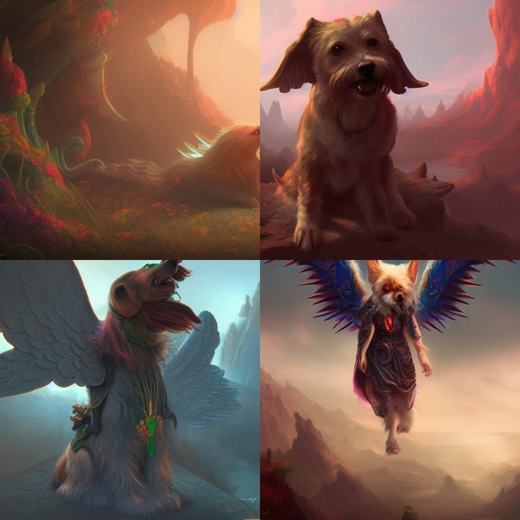 Fantastical Angel Dog in Detailed Matte Painting