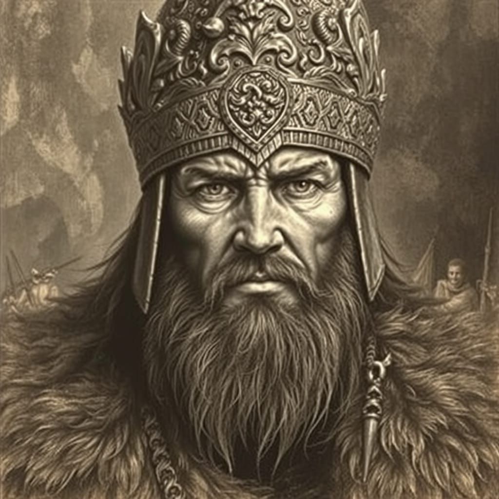 Ancient Warrior King in Charcoal Portrait