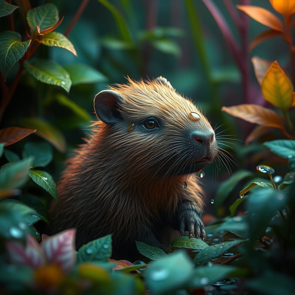 Surreal Capybara Infant in Vibrant Forest Dreamscape