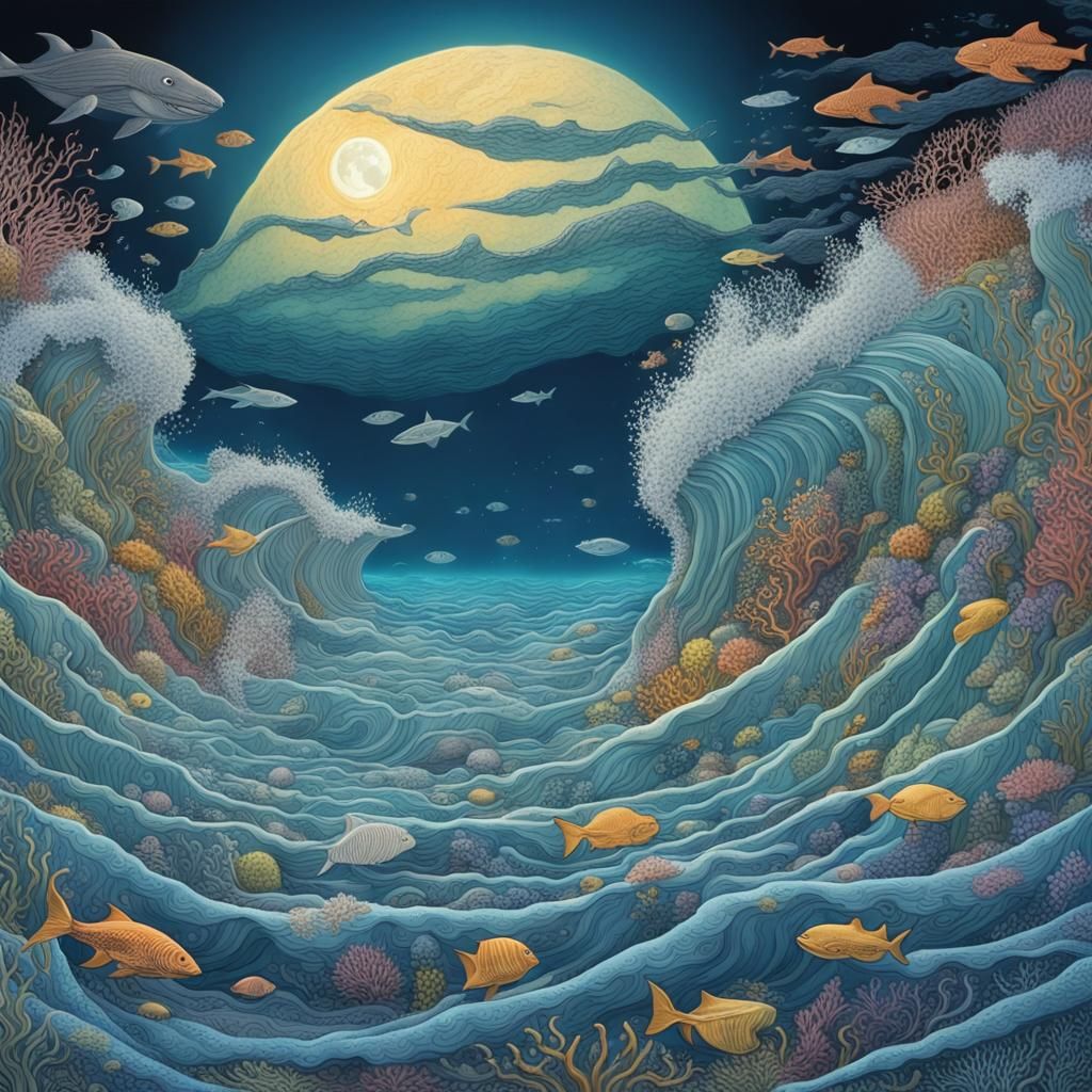 Underwater Waves Illuminated by Moonlight