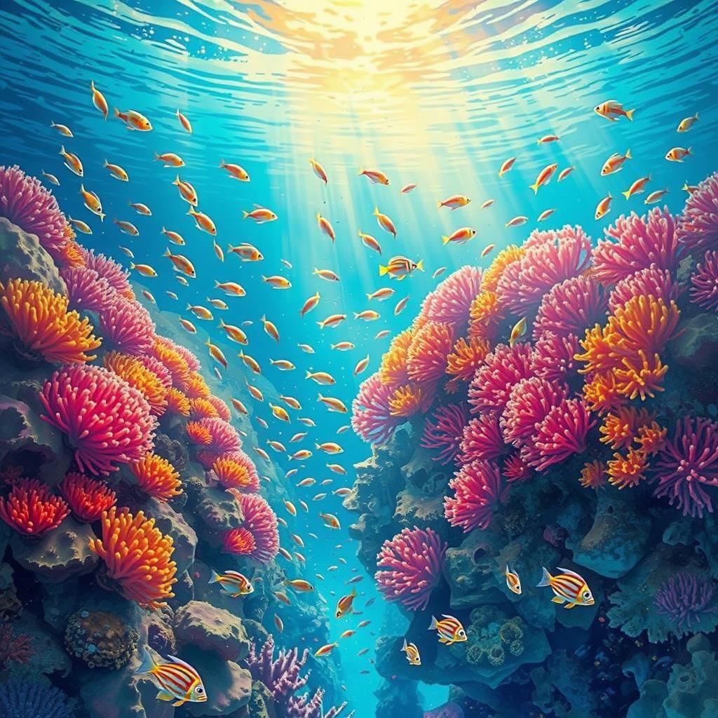 Vibrant Coral Reef Scene in Playful Style