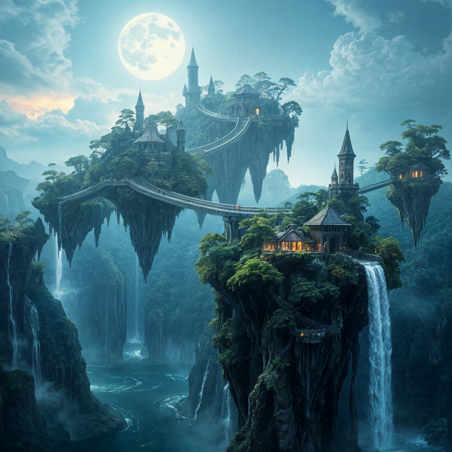 Living Sky Civilization With Floating Islands and Crystal To...