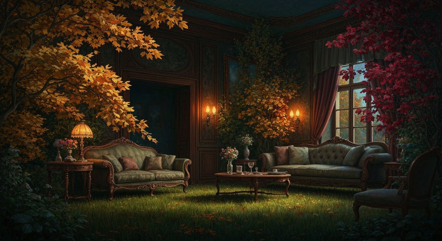 Victorian Autumn Living Room in Dramatic Light