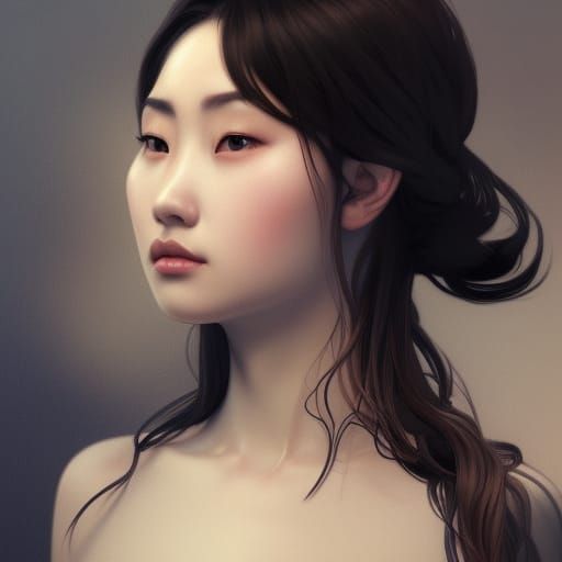 Chinese Woman Portrait with Golden Eyes in Digital Art