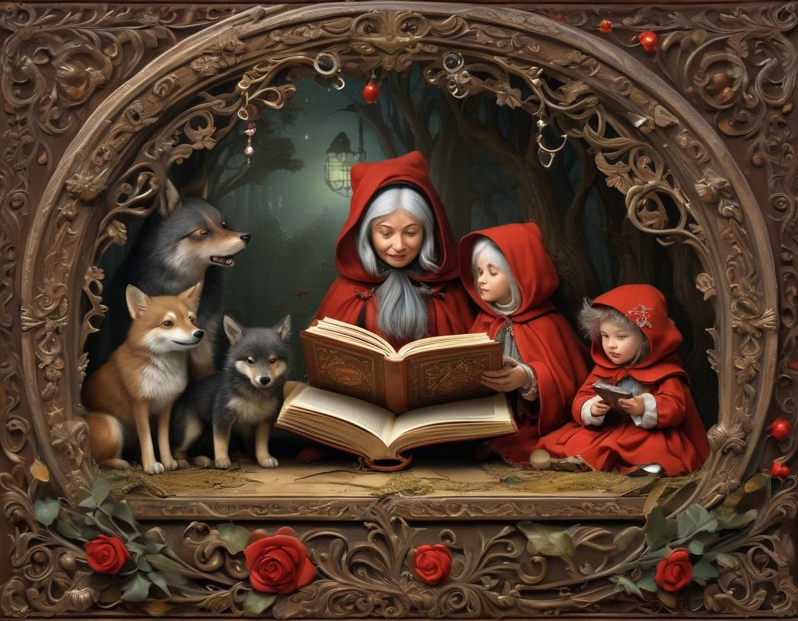 Grandmother Reads to Little Red Riding Hood