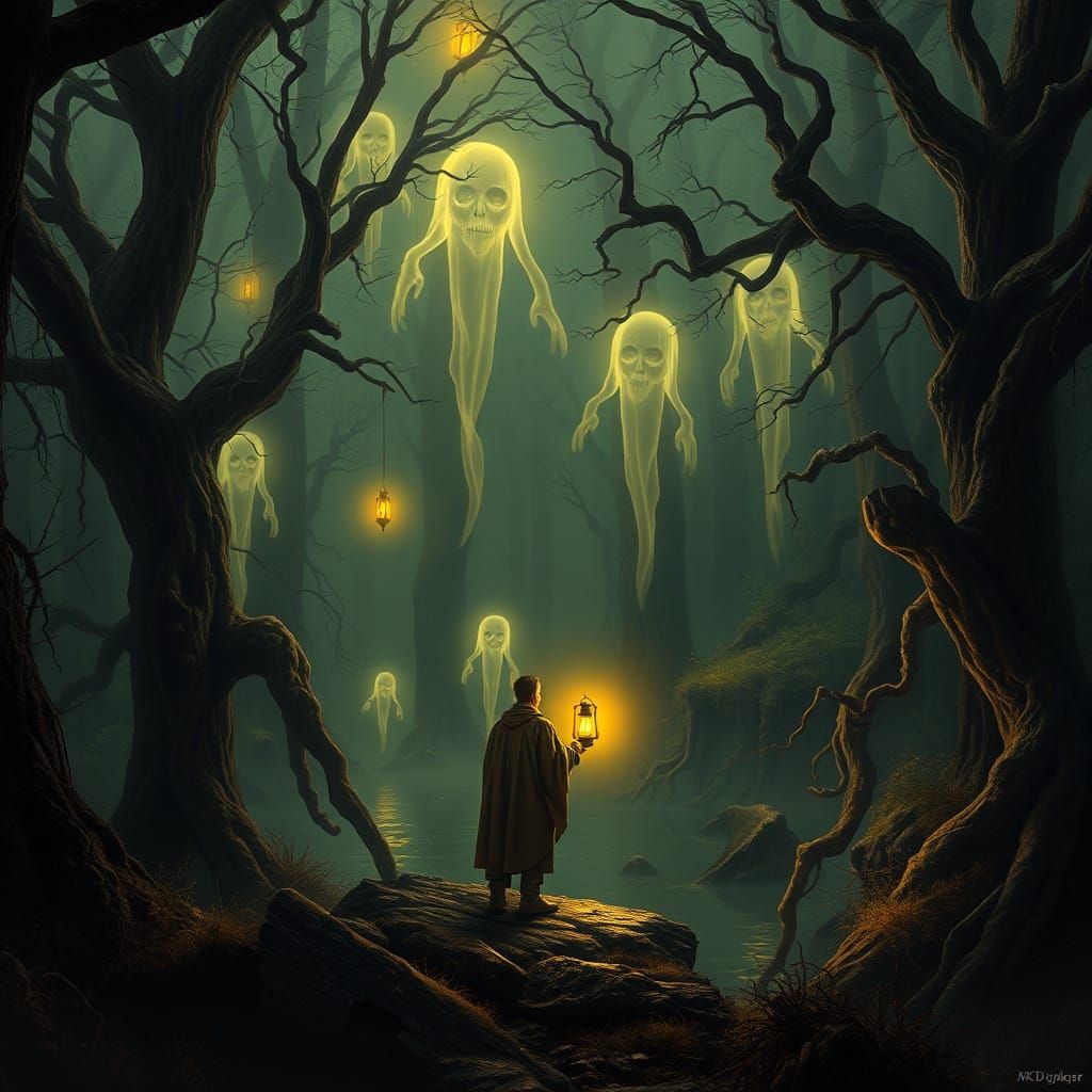 Mysterious Figure Stands at Forest's Edge in Haunting, Hyper...