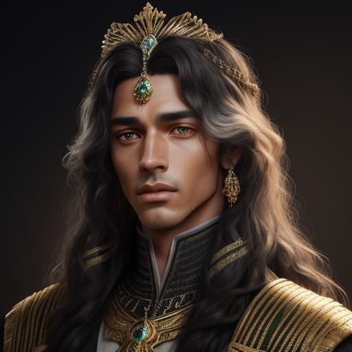 Ethereal African Prince with Green Eyes in Gouache Style