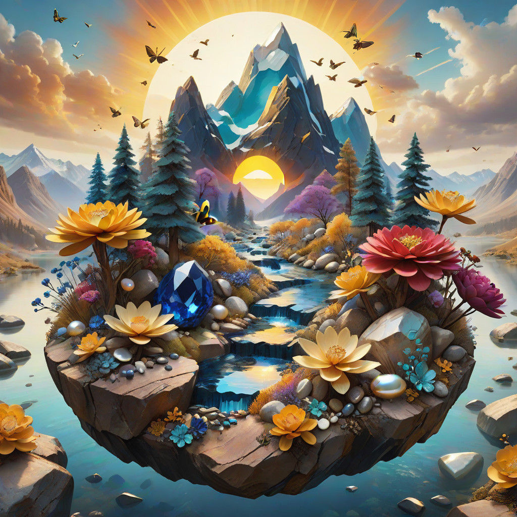 Vibrant Gemstone Paradise in Golden Sunset Light