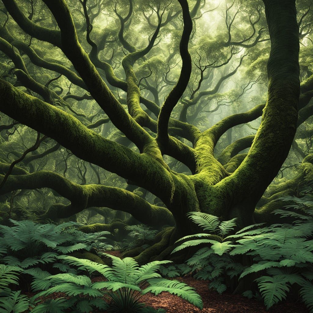 Hyperrealistic Tropical Landscape with a Camouflaged Dragon