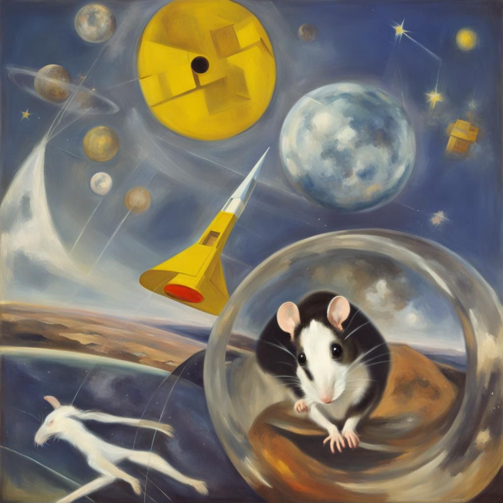 Giant Mouse in Space: Double Exposure Sci-Fi Art